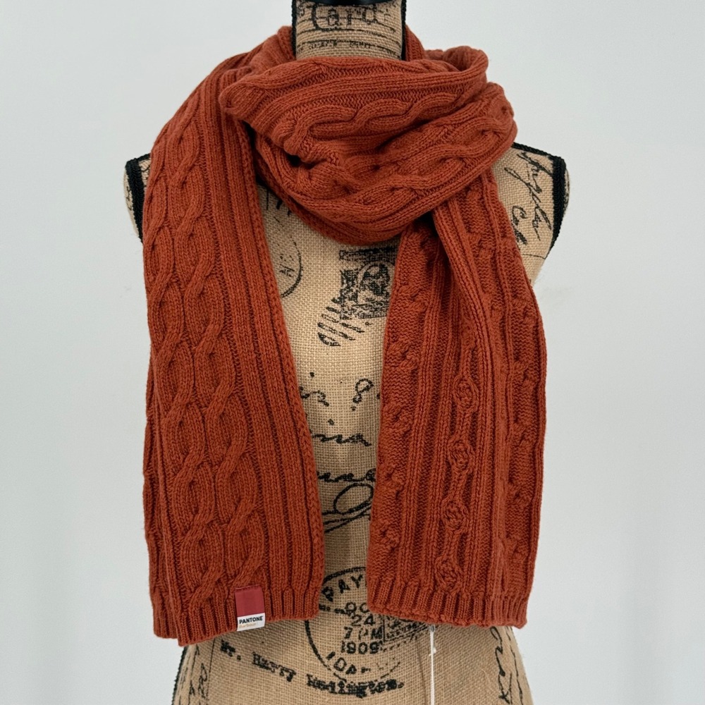 Barbour x Pantone Cable Knit Lambswool‎ Scarf Rust Orange NWT
